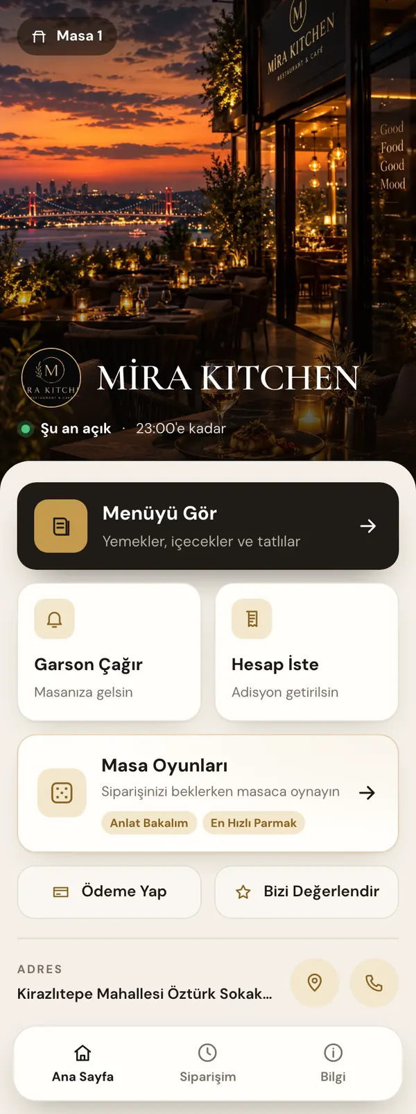 Aurora tasarımı, Krem paleti: restoran ana sayfası