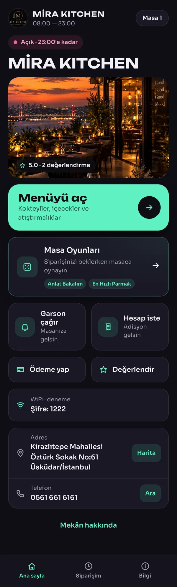 Luna tasarımı, Nane paleti: restoran ana sayfası