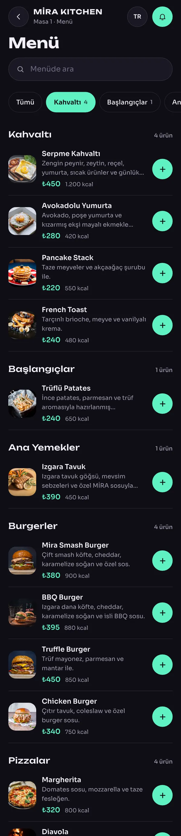 Luna tasarımı, Nane paleti: menü sayfası
