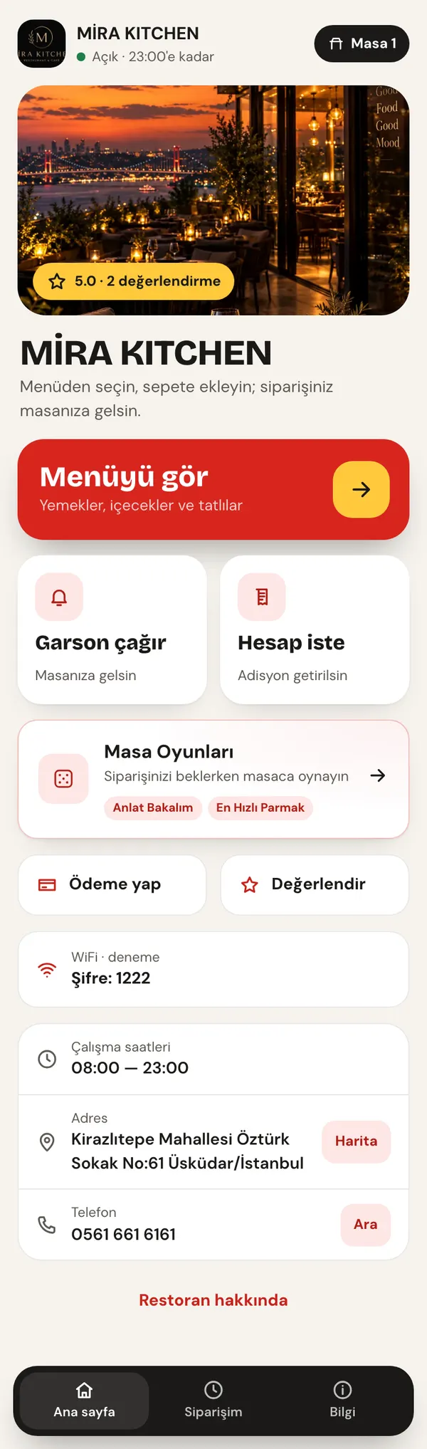 Zest tasarımı, Kırmızı paleti: restoran ana sayfası