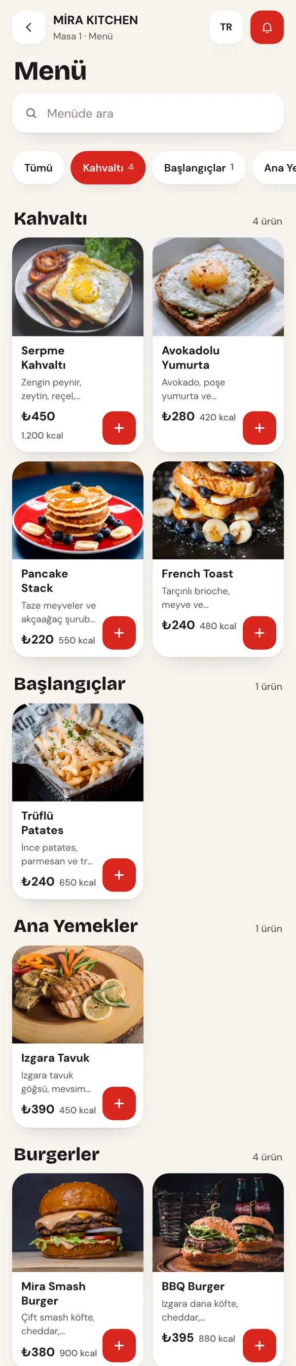 Zest tasarımı, Kırmızı paleti: menü sayfası